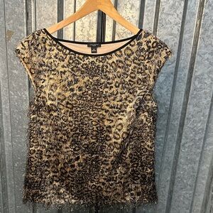 Ann Taylor Leopard Metallic Cap Sleeve Top - Black & Brown